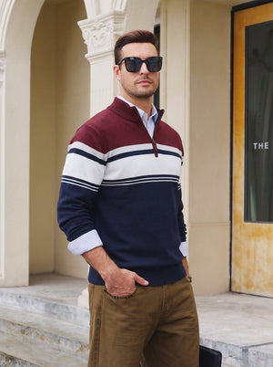 TACVASEN Navy Wine Red Men's Sweaters 1/4 Zip Cotton Sweater