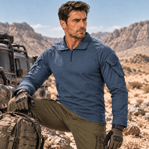 TACVASEN Blue Grey Men's Tactical Military Long Sleeves Shirt