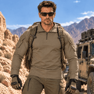 TACVASEN Dark Khaki Men's Tactical Military Long Sleeves Shirt