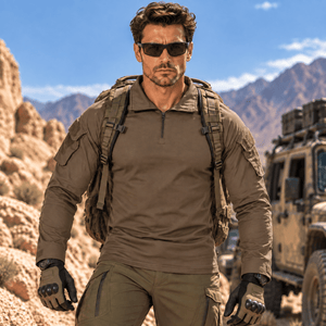 TACVASEN Brown Men's Tactical Military Long Sleeves Shirt