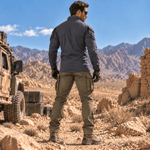 TACVASEN Dark Grey Men's Tactical Military Long Sleeves Shirt