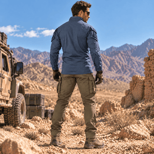 TACVASEN Blue Grey Men's Tactical Military Long Sleeves Shirt