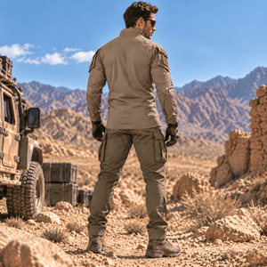 TACVASEN Dark Khaki Men's Tactical Military Long Sleeves Shirt