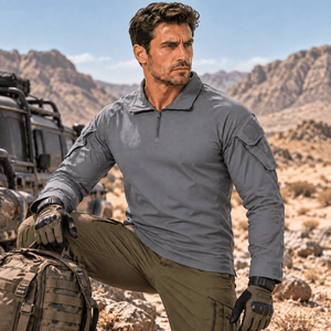 TACVASEN Light Grey Men's Tactical Military Long Sleeves Shirt