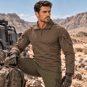 TACVASEN Brown Men's Tactical Military Long Sleeves Shirt