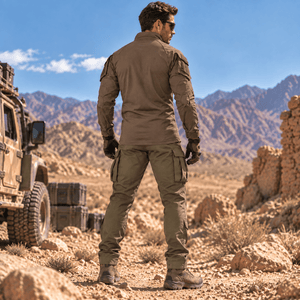 TACVASEN Brown Men's Tactical Military Long Sleeves Shirt
