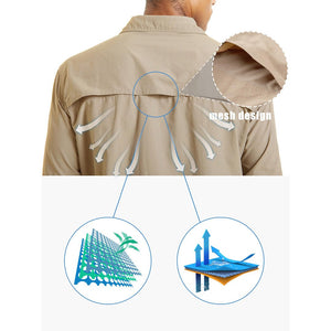 TACVASEN Khaki Men's Tactical UPF Sun Protection Long Sleeve Shirt