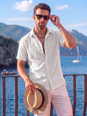 TACVASEN White Men's Textured Casual Button Down Short Sleeve