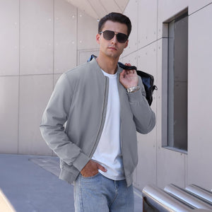 TACVASEN Light Grey Thermal Quilted Waterproof Bomber Jacket