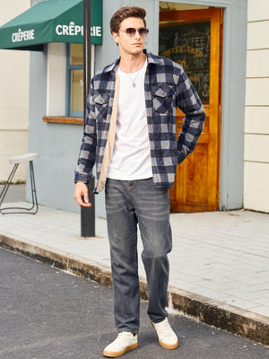 TACVASEN Black Grey Men's Thick Button Down Flannel Jacket