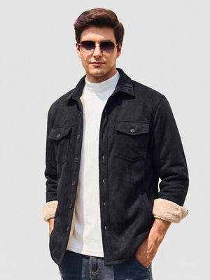 TACVASEN Black Men's Thick Button Down Flannel Jacket