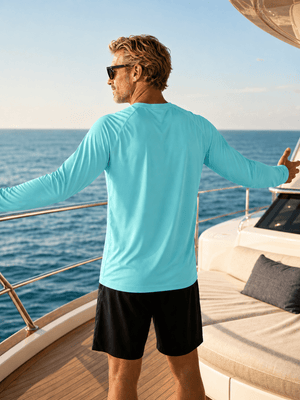 TACVASEN Water Blue Men's UPF 50+ Long Sleeve Quick Dry Sun Protection Shirt