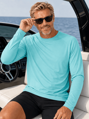 TACVASEN Water Blue Men's UPF 50+ Long Sleeve Quick Dry Sun Protection Shirt