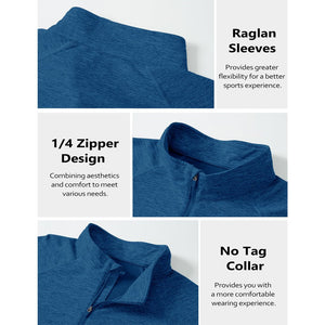 TACVASEN Medium Blue UPF 50+ Quarter Zip Long Sleeve Shirt