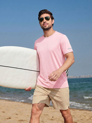 TACVASEN Light Pink Men's UPF 50+ Quick-Drying Functional Sports Shirt