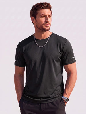 TACVASEN Black Men's UPF 50+ Quick-Drying Functional Sports Shirt