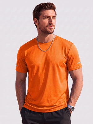 TACVASEN Fluorescent Orange Men's UPF 50+ Quick-Drying Functional Sports Shirt