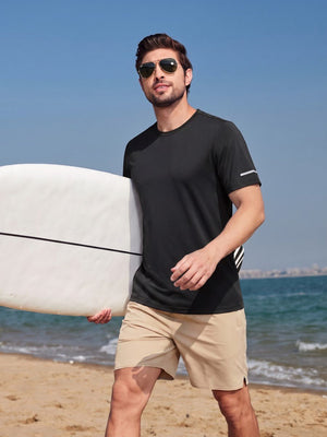 TACVASEN Black Men's UPF 50+ Quick-Drying Functional Sports Shirt