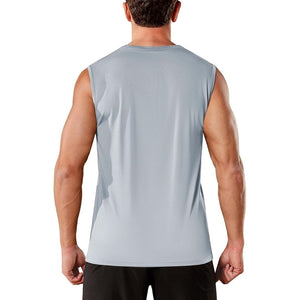 TACVASEN Light Grey Men's Sleeveless Shirt Quick Dry UPF 50+ Gym Tank Top