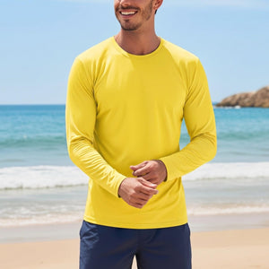 TACVASEN Yellow Men's UPF 80+ Sun Shirt Quick Dry Long Sleeve Rashguard