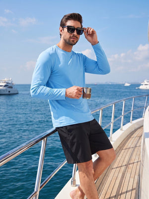 TACVASEN Waterfall Blue Men's UPF 80+ Sun Shirt Quick Dry Long Sleeve Shirts
