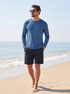 TACVASEN Blue Grey Men's UPF 80+ Sun Shirt Quick Dry Long Sleeve Shirts