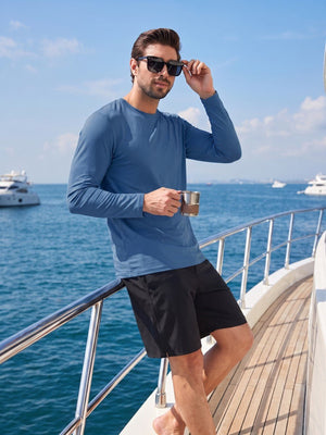 TACVASEN Blue Grey Men's UPF 80+ Sun Shirt Quick Dry Long Sleeve Shirts