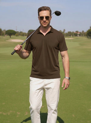 TACVASEN D Coffee Men's V Neck Short Sleeve Knitted Golf T Shirts