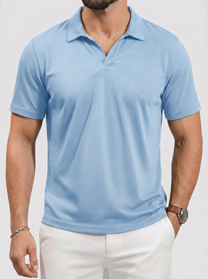 TACVASEN Iceblue Men's V Neck Short Sleeve Knitted Golf T Shirts