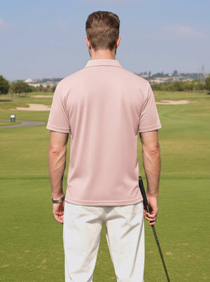 TACVASEN Lightpink Men's V Neck Short Sleeve Knitted Golf T Shirts