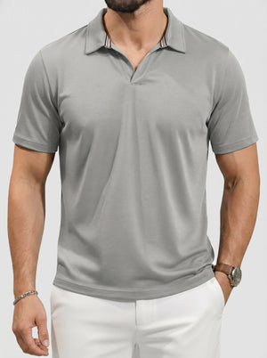 TACVASEN Lightgrey Men's V Neck Short Sleeve Knitted Golf T Shirts