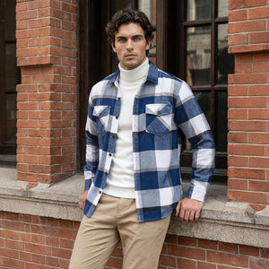 TACVASEN Beige Men's Warm Brushed Fleece Button Down Casual Flannel Shirt