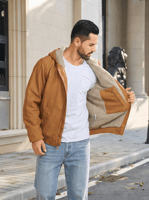TACVASEN Brown Yellow Men's Waterproof Sherpa Lined Work Jacket