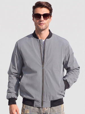 TACVASEN Light Grey Men's Waterproof Windbreaker Bomber Casual Jackets