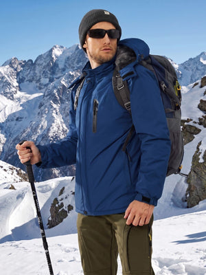 TACVASEN Denim Blue Men's Windproof Fleece Lined Winter Hiking Jacket for Outdoor