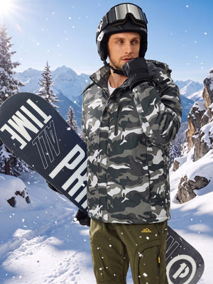 TACVASEN Black Camouflage Men's Windproof Fleece Lined Winter Hiking Jacket for Outdoor