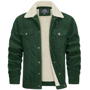 TACVASEN Forest Green Men's Corduroy Jacket Sherpa Lined Warm Winter Coat Cargo Jacket