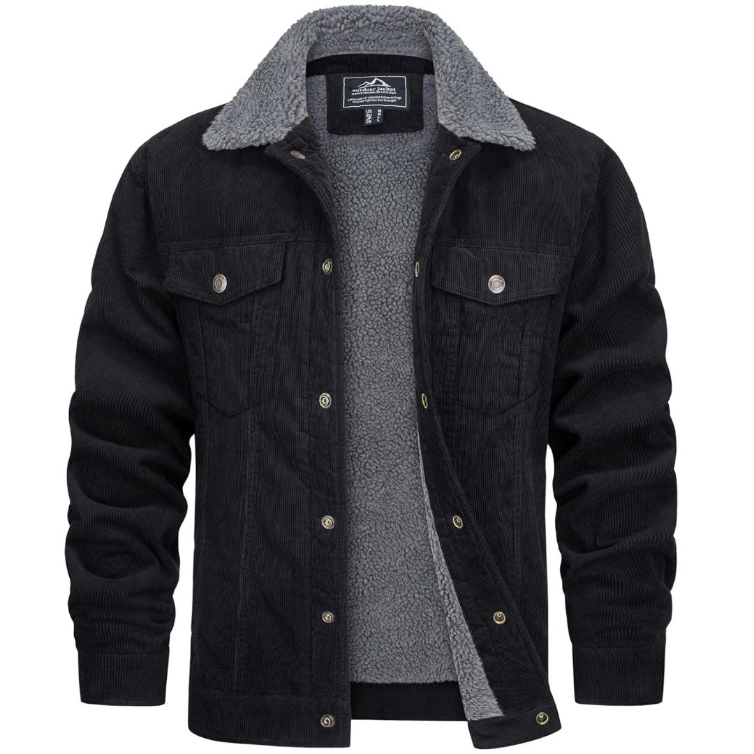 TACVASEN Black Men's Corduroy Jacket Sherpa Lined Warm Winter Coat Cargo Jacket