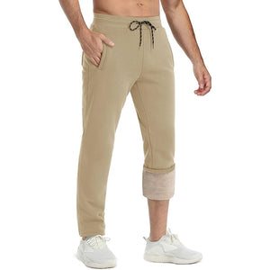 TACVASEN Khaki Men's Fleece Sherpa Lined Sweatpants Thicken Warm Jogger Pants