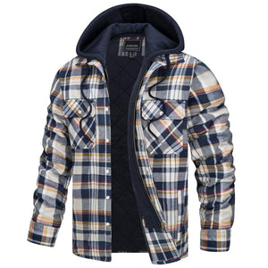 TACVASEN Yellow Men's Quilted Plaid Flannel Detachable Hooded Jacket