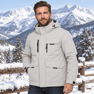 TACVASEN Light Grey Men's Winter Waterproof Ski Jacket With 7 Pockets