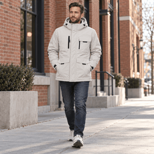 TACVASEN Light Grey Men's Winter Waterproof Ski Jacket With 7 Pockets