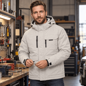 TACVASEN Light Grey Men's Winter Waterproof Ski Jacket With 7 Pockets
