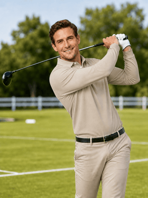 TACVASEN Khaki Quick-Dry Long Sleeve Polo Shirt for Golf & Work