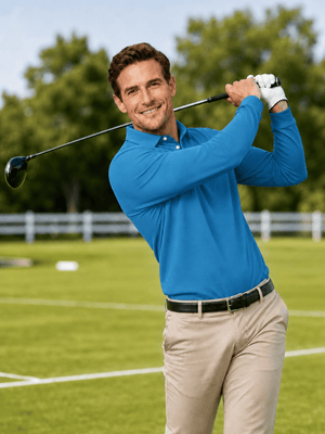 TACVASEN Blue Green Quick-Dry Long Sleeve Polo Shirt for Golf & Work