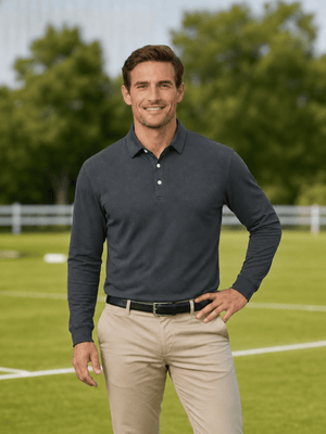 TACVASEN Dark Grey Quick-Dry Long Sleeve Polo Shirt for Golf & Work