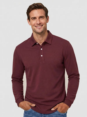 TACVASEN Wine Red Quick-Dry Long Sleeve Polo Shirt for Golf & Work
