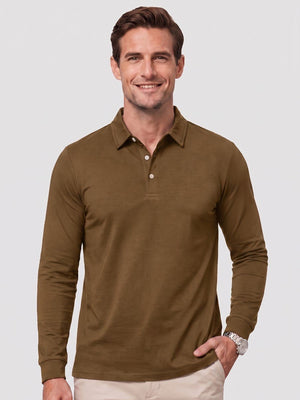TACVASEN Brown Quick-Dry Long Sleeve Polo Shirt for Golf & Work