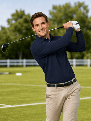 TACVASEN Navy Quick-Dry Long Sleeve Polo Shirt for Golf & Work