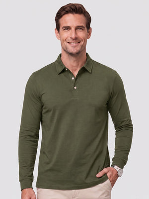TACVASEN Army Green Quick-Dry Long Sleeve Polo Shirt for Golf & Work